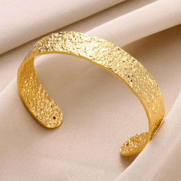 Gold Color Classic Bump Pattern Openning Bangles Cuff Bracelet - Image 6