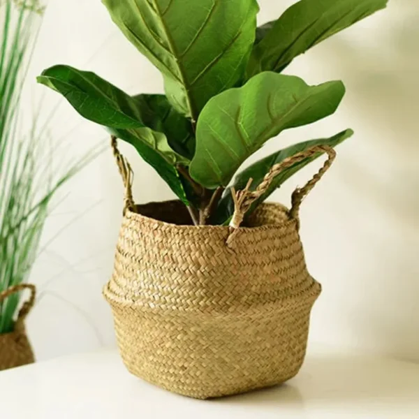 Wicker Basket Toy Organizer Folding Rattan Seagrass Storage Basket Laundry Woven Basket Plant Flower Pot For Home Garden - Image 2