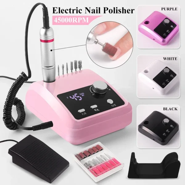 High Quality Electric Nail Drill Machine 45000 RPM Electric File HD Display Metal Manicure - Image 3