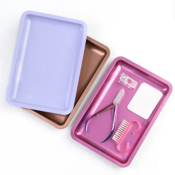 Stainless Steel Cosmetic Storage Tray Nail Art Manicure Plate Tweezers Clippers Pens Container - Image 2