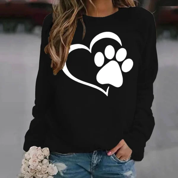 Fashion Dog Paw Printed Sweatshirts Spring Autumn Winter Long Sleeve Round Neck Casual Sweater Women Hoodless Sweatshirt - Image 2