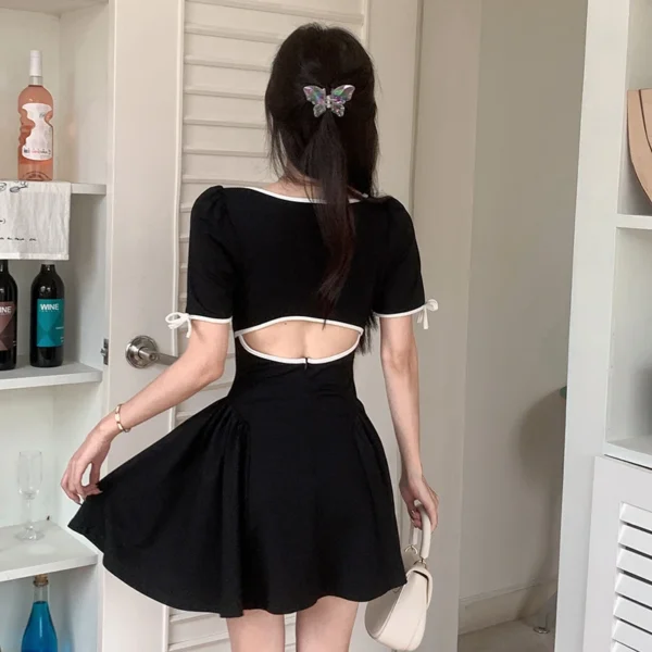 Summer Mini Dress Women Sexy Black Short sleeve Patchwork casual Solid A-LINE Dress Streetwear Club Elegant Party Dresses - Image 2