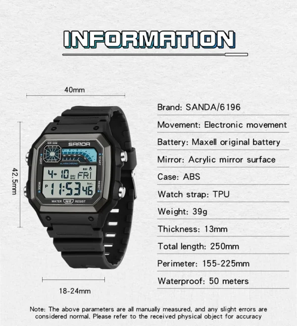 SANDA Men Electronic Watch - Image 4