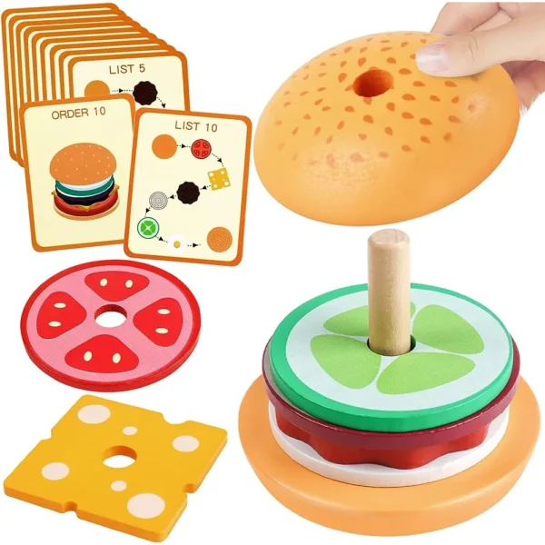 Montessori Wooden Burger Stacking Toys For Toddler Kids