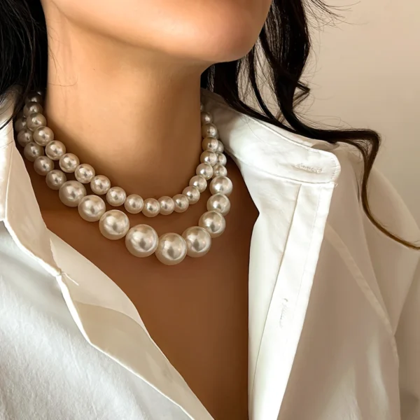 Elegant 2pcs/set Imitation Pearl Beaded Choker Necklaces - Image 4