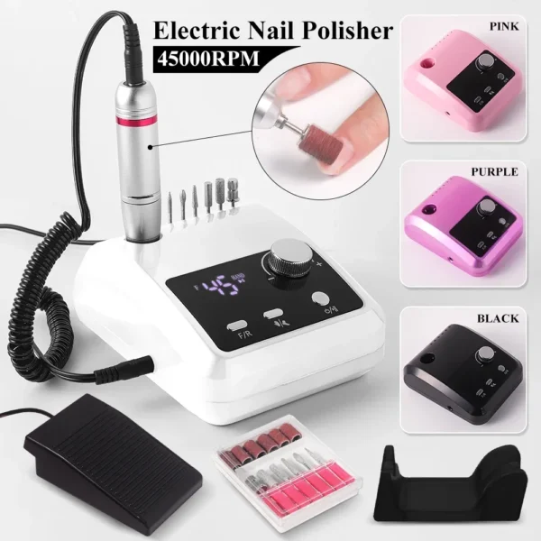 High Quality Electric Nail Drill Machine 45000 RPM Electric File HD Display Metal Manicure - Image 2