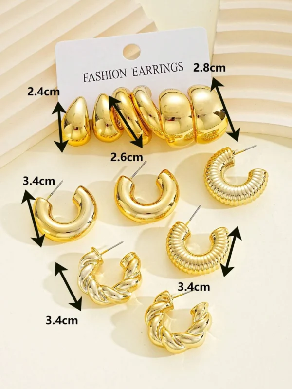 Women's Gold-Color Classic Earrings 12pcs Set - Image 4