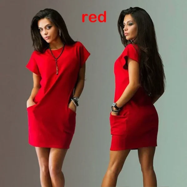 2024 Fashion Women's Summer Pocket Dress Slim Fit Sexy Mini Dress Short Sleeve Dress Mini Dress S~2XL - Image 4