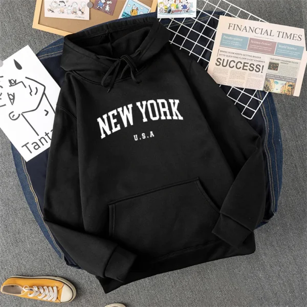 Men Women New York U.S.A City Hoodies Fashion Letter Printed Graphic Sweatshirts Loose Casual Harajuku Hooded Pullover Sportwear - Image 3