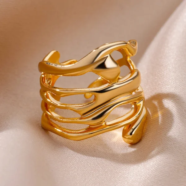 Gold Hollow Wide Open Ring - Image 4