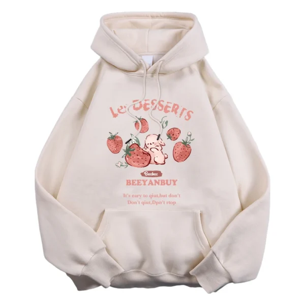 Fashion Women'S Hoodie Cute Strawberry And Rabbit Printed Sweatshirt Pocket Soft Warm Breathable Pullover Autumn Winter Hoody - Image 6