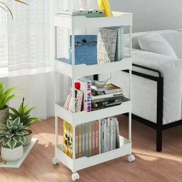 Bookshelf Storage Trolley Mobile Kitchen Organizer Cart With Wheels Multi-Layer Bathroom Trolley - Image 6