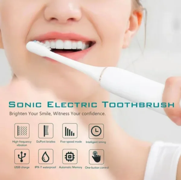 Sonic Electric Toothbrush for Adults IPX7 Waterproof DuPont Brush Head USB Rechargeable - Image 2