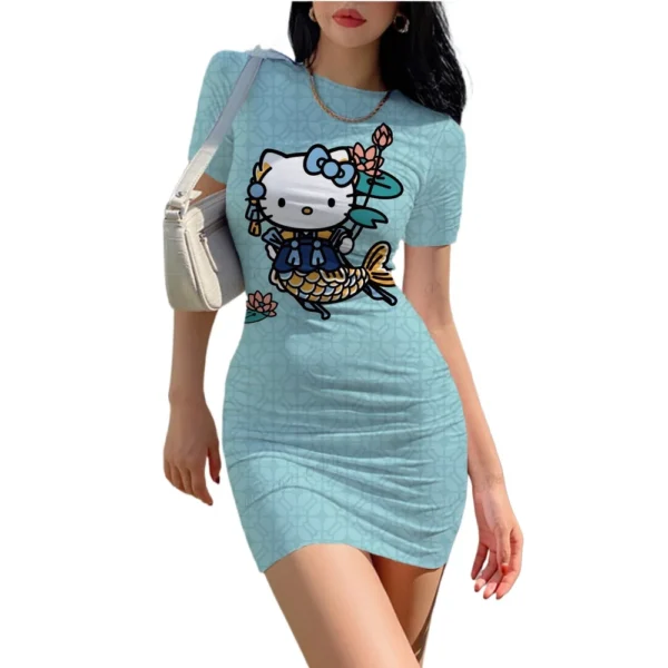 Summer 2024 Sanrio Mini Dress Party Informal Casual Y2k HelloKitty Short Skirt Cartoon Print Hip Skirt Beautiful Figure - Image 3