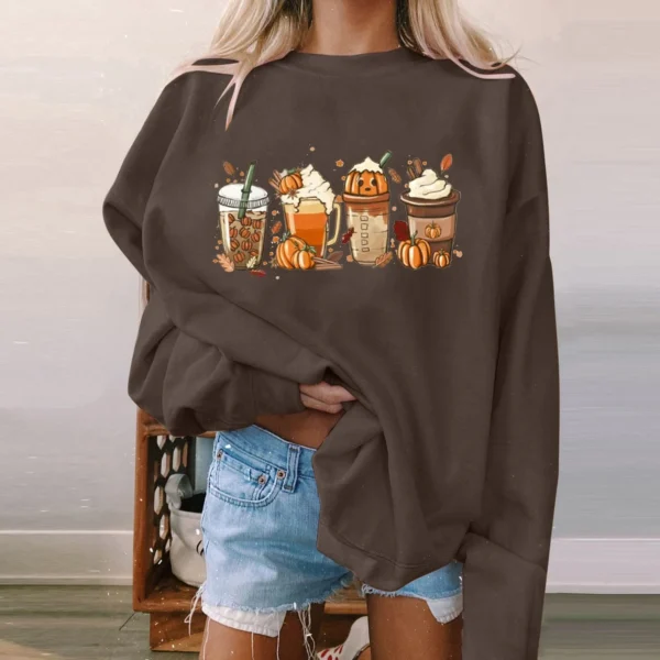 Women's Halloween Sweatshirt Colored Spooky Four Pumpkins Funny Autumn Women Long Sleeve Jumper Halloween Pullovers Top - Image 3