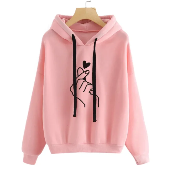 Autumn Long Sleeve Heart Print Hoodie Blouse Women Jumper Hooded Pullover Women's Casual Drawstring Sweatshirt Female Clothing - Image 2