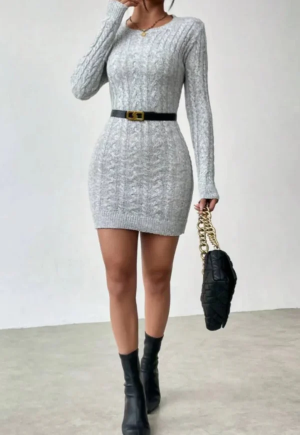 Spice Girl niche temperament slim knit crew neck dress Women's new autumn and winter slim base with short skirt - Image 6