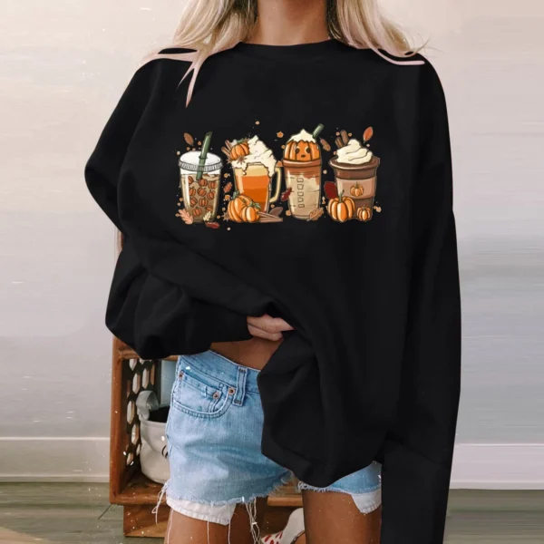 Women's Halloween Sweatshirt Colored Spooky Four Pumpkins Funny Autumn Women Long Sleeve Jumper Halloween Pullovers Top - Image 4