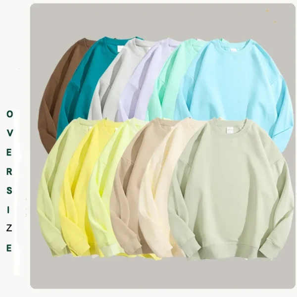 36 color High quality healthy cotton solid color round neck off shoulder sweater for men and women, oversize off shoulder loose