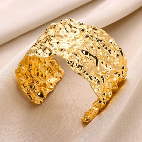 Gold Color Classic Bump Pattern Openning Bangles Cuff Bracelet - Image 4