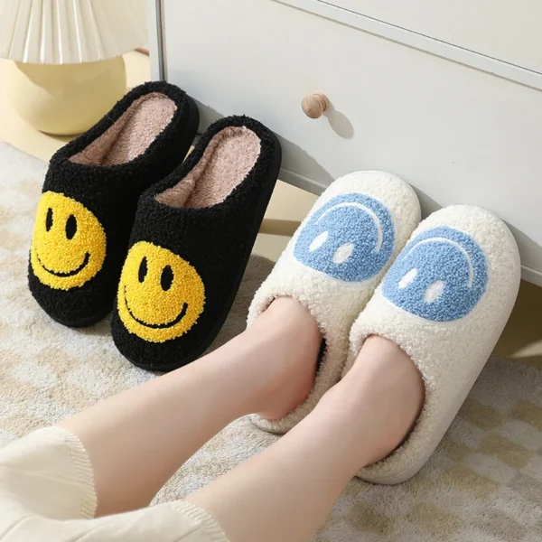 Smiling face autumn/winter furry couple cotton slippers women