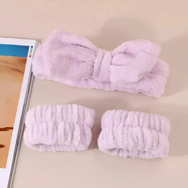 3Pcs Bow Headband Wristband Set Towel Elastic Soft - Image 4