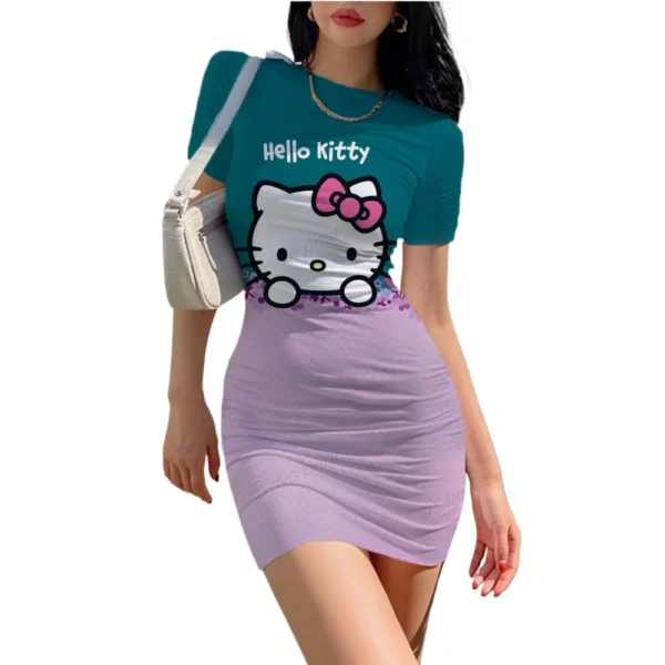 Summer 2024 Sanrio Mini Dress Party Informal Casual Y2k HelloKitty Short Skirt Cartoon Print Hip Skirt Beautiful Figure - Image 4