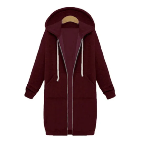 Zip Up Hoodies Oversized Fleece Long Sweatshirts Casual Long Sleeve Autumn Jacket Coat Pockets Solid Women Clothing High Street - Image 3