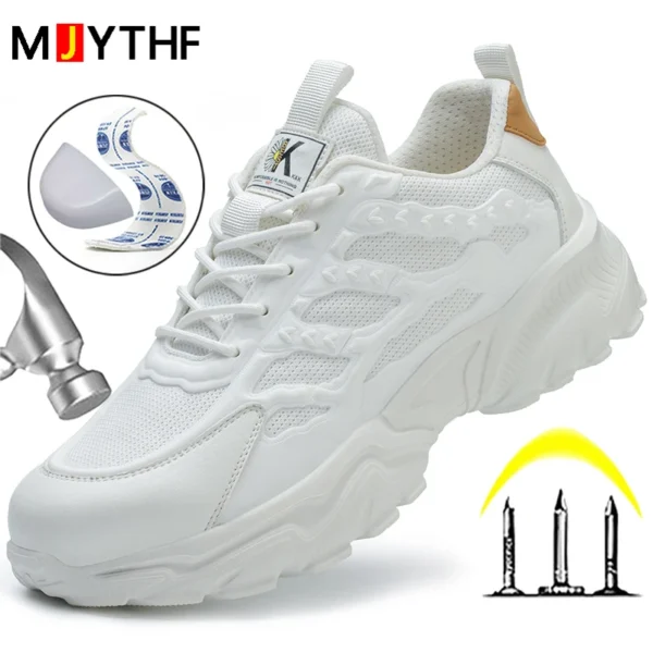 White Safety Shoes Men Steel Toe Boots Work Sneakers Anti-smash Anti-puncture