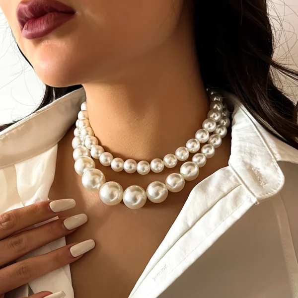 Elegant 2pcs/set Imitation Pearl Beaded Choker Necklaces - Image 3