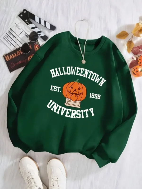 Plus Size Women's Halloween Pumpkin Print Casual Crew Neck Sweatshirt, Long Sleeve, Plus Size - Image 3