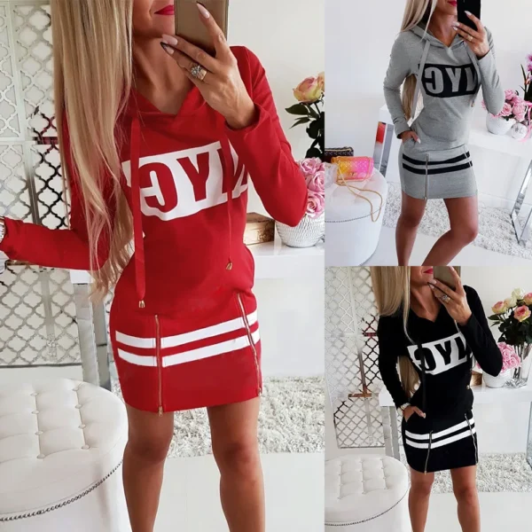 2022 Hooded Women Summer Dress Short Sleeve Letter Print Zipper Bandage Hoodies Lady Casual Sport Bodycon Vestidos Mini Dresses - Image 3