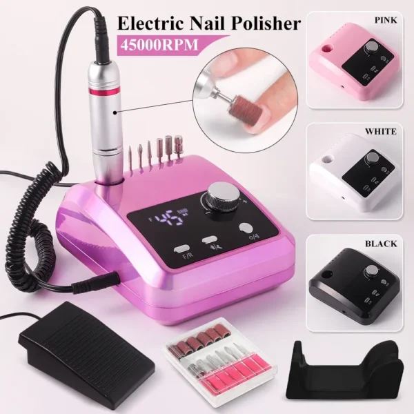 High Quality Electric Nail Drill Machine 45000 RPM Electric File HD Display Metal Manicure