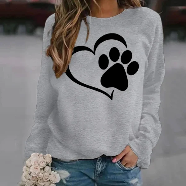 Fashion Dog Paw Printed Sweatshirts Spring Autumn Winter Long Sleeve Round Neck Casual Sweater Women Hoodless Sweatshirt - Image 5