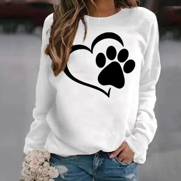 Fashion Dog Paw Printed Sweatshirts Spring Autumn Winter Long Sleeve Round Neck Casual Sweater Women Hoodless Sweatshirt - Image 4