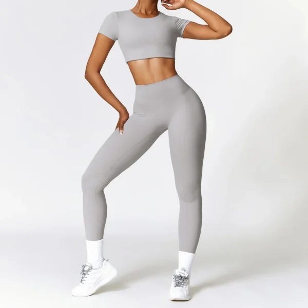 2PCS Seamless Yoga Set Women Workout Set Sportswear Gym Clothing Fitness Long Sleeve Crop Top High Waist Leggings Sports Suits - Image 2