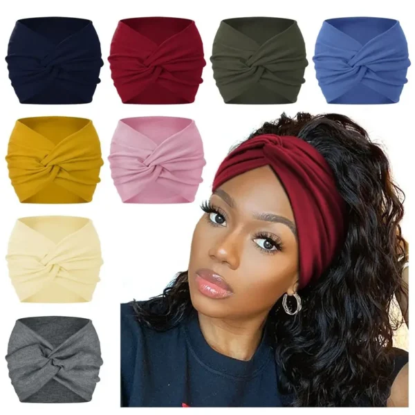 Extra Large Turban Workout Elastic Wide Knotted Headband - Image 2