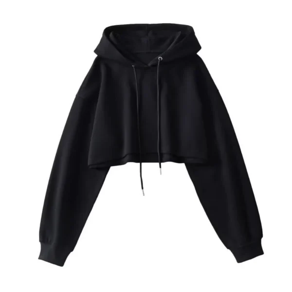 Thin Hooded Sweatshirt Women Fashion Cropped Drawstring Solid Long Sleeve Pullover Casual Running Street Dance Harajuku Y2K Tops - Image 3