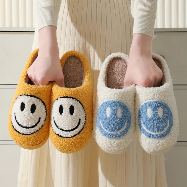 Smiling face autumn/winter furry couple cotton slippers women - Image 2