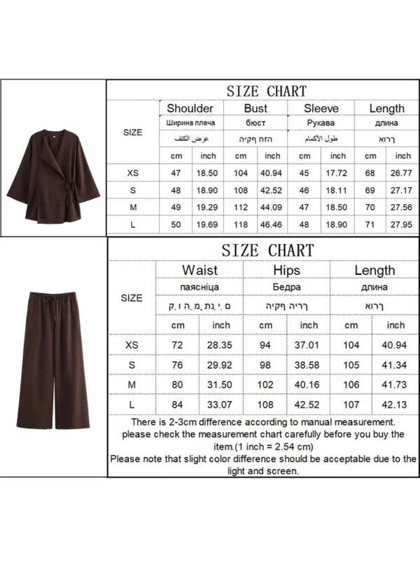 TRAF Fashion Linen 2 Pieces Women 2024 Spring Summer Kimono Style Loose Lace Up Shirts Tops Women's Wide Leg Pants Sets - Image 6