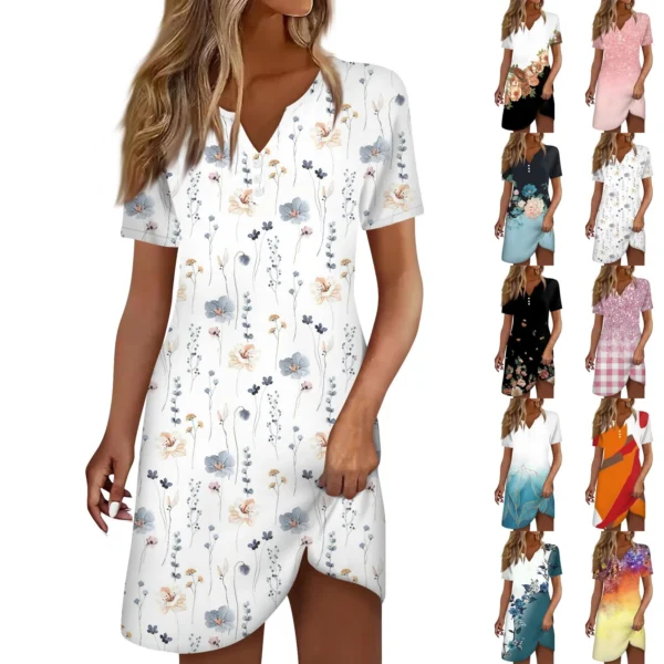 Women'S Fashion Casual Printed Lapel Collar Button Short Sleeve Clothing Straps Dress сарафаны женские летние Nuevo En Vestidos