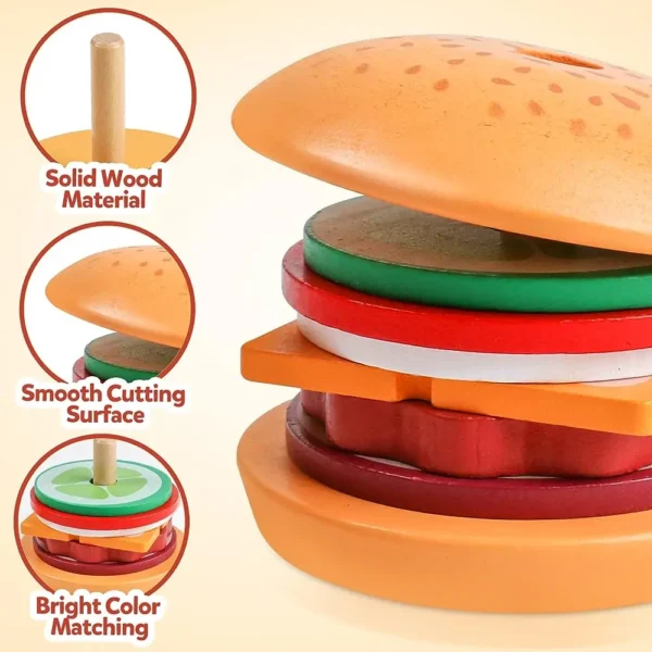 Montessori Wooden Burger Stacking Toys For Toddler Kids - Image 4