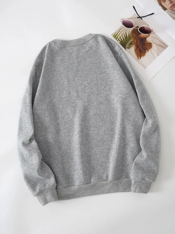 Women's Print Thermal Lined Crew Neck Loose Pullover Long Sleeve Plus Velvet Sweatshirt - Image 2