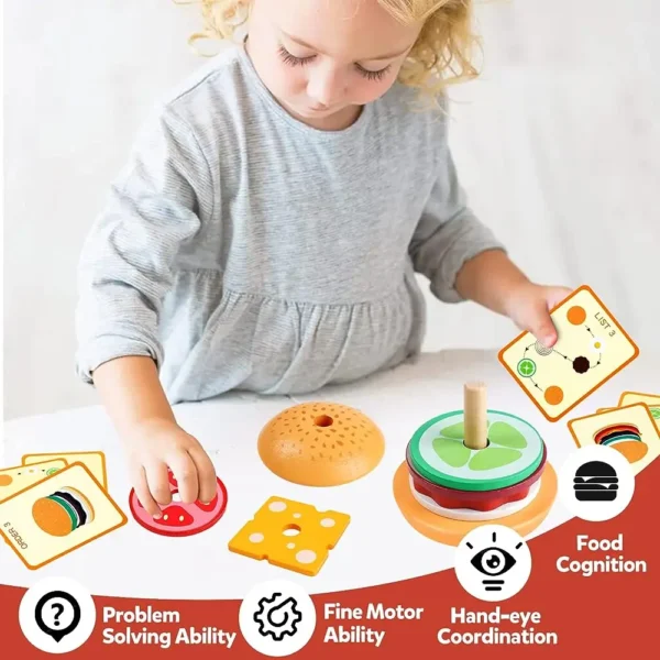 Montessori Wooden Burger Stacking Toys For Toddler Kids - Image 2