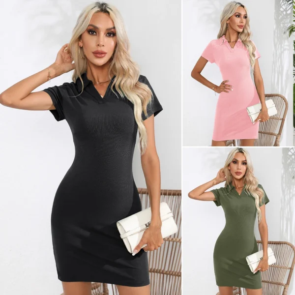 Polo Women's dress 2024 Summer Y2K One Pieces Short Sleeve Mini Skirt Slim Sheath Tight Dress Ladies Kpop Outfit