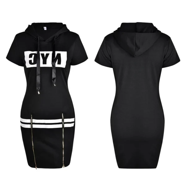 2022 Hooded Women Summer Dress Short Sleeve Letter Print Zipper Bandage Hoodies Lady Casual Sport Bodycon Vestidos Mini Dresses - Image 6