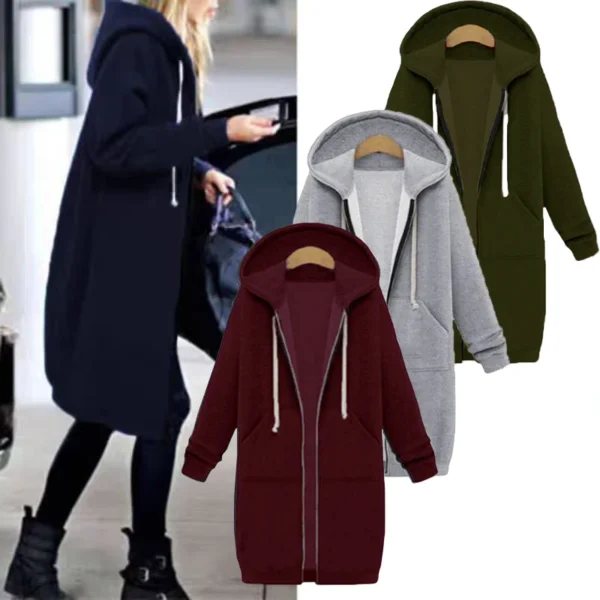 Zip Up Hoodies Oversized Fleece Long Sweatshirts Casual Long Sleeve Autumn Jacket Coat Pockets Solid Women Clothing High Street