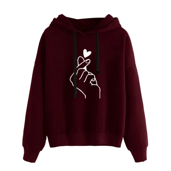 Autumn Long Sleeve Heart Print Hoodie Blouse Women Jumper Hooded Pullover Women's Casual Drawstring Sweatshirt Female Clothing