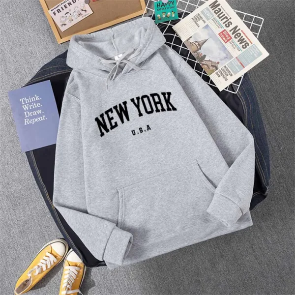 Men Women New York U.S.A City Hoodies Fashion Letter Printed Graphic Sweatshirts Loose Casual Harajuku Hooded Pullover Sportwear - Image 5