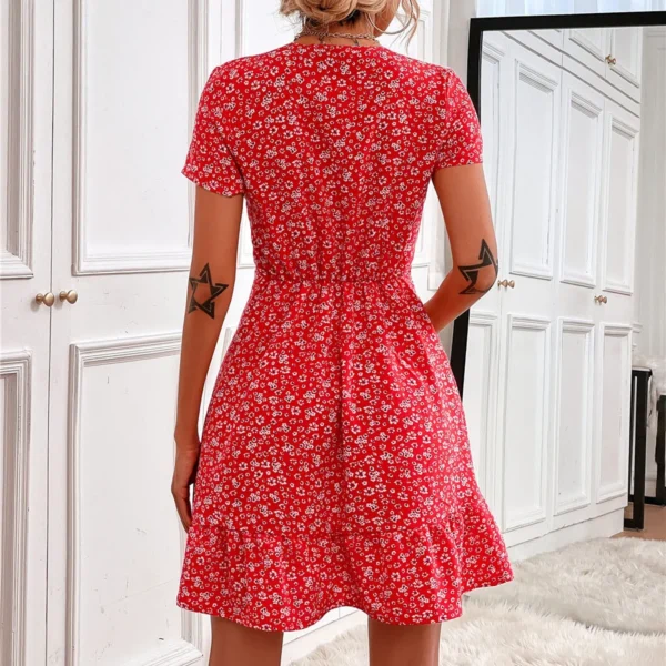 Women's Sexy Dresses Floral Print Deep V Neck Short Sleeve Fashion Casual Summer Mini Dress - Image 6